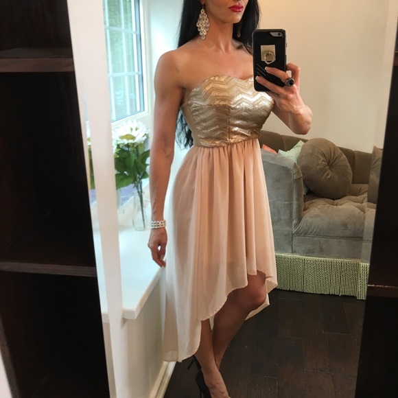 Love Culture Dresses & Skirts - Love Culture sequin silk high low strapless dress